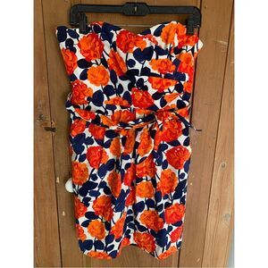 Shoshanna red/orange floral print strapless sheath dress